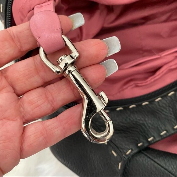 Donald J Pliner Black Leather Dual Top Handle Shoulder Tote Bag Purse - Picture 8 of 14